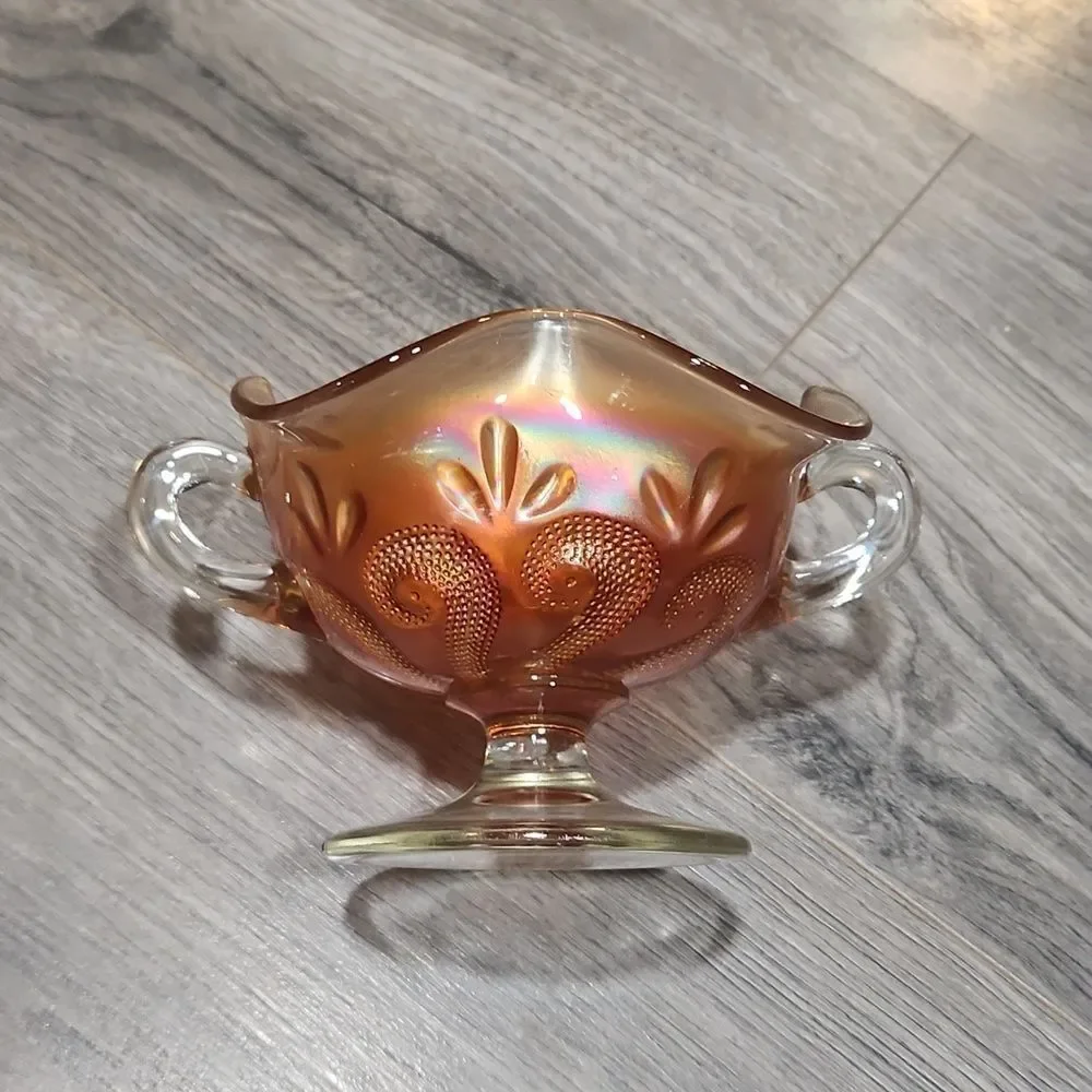 VTG Dungan Carnival Bon Bon Marigold Question Mark Handle Pedestal Dish